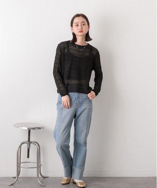ad thie(アドティエ)の「透かし編み ニットプルオーバー(ニット/セーター・レディース・キャメル/ベージュ/ブラック/オフホワイト・FREE)」の11枚目の写真