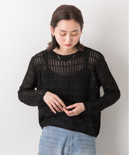 ad thie(アドティエ)の「透かし編み ニットプルオーバー(ニット/セーター・レディース・キャメル/ベージュ/ブラック/オフホワイト・FREE)」の12枚目の写真