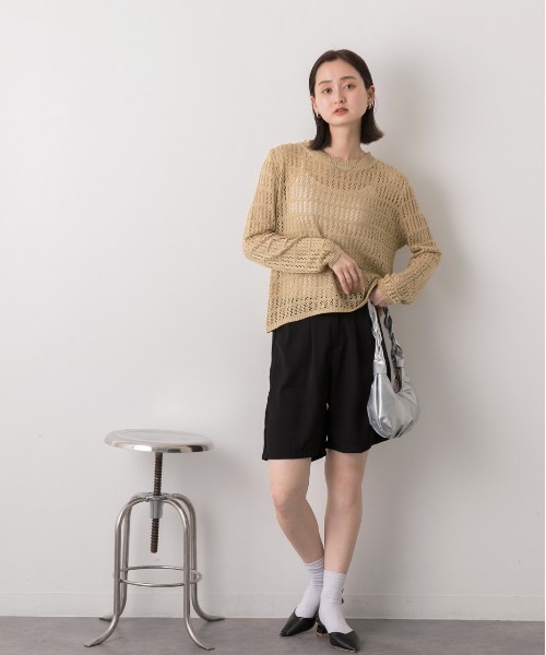 ad thie(アドティエ)の「透かし編み ニットプルオーバー(ニット/セーター・レディース・キャメル/ベージュ/ブラック/オフホワイト・FREE)」の15枚目の写真