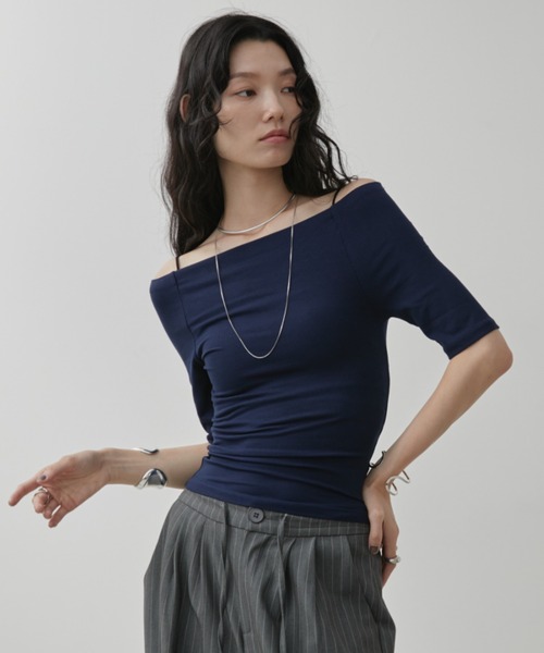 Aunt Marie's（アントマリーズ）の「オフショルハーフスリーブトップス（Tシャツ/カットソー・レディース・ホワイト/ブラウン/レッド/ネイビー/ブラック・FREE）」の22枚目の写真