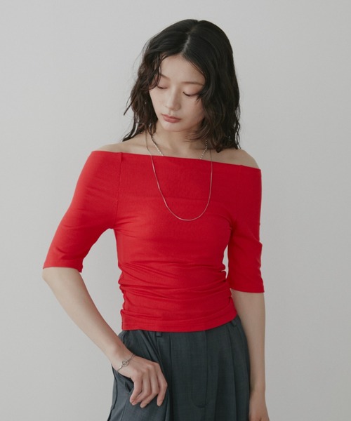 Aunt Marie's(アントマリーズ)の「オフショルハーフスリーブトップス(Tシャツ/カットソー・レディース・ホワイト/ブラウン/レッド/ネイビー/ブラック・FREE)」の16枚目の写真