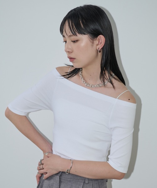 Aunt Marie's（アントマリーズ）の「オフショルハーフスリーブトップス（Tシャツ/カットソー・レディース・ホワイト/ブラウン/レッド/ネイビー/ブラック・FREE）」の8枚目の写真