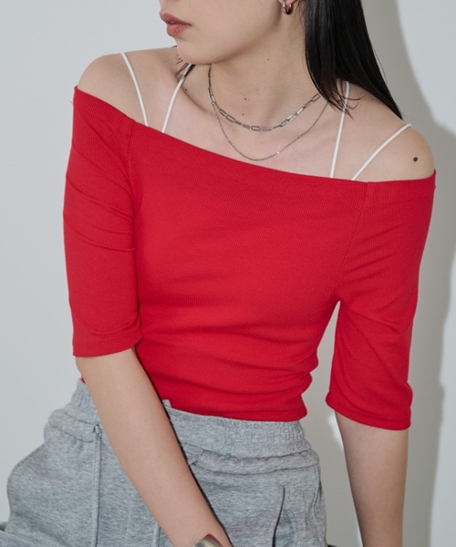 Aunt Marie's（アントマリーズ）の「オフショルハーフスリーブトップス（Tシャツ/カットソー・レディース・ホワイト/ブラウン/レッド/ネイビー/ブラック・FREE）」の15枚目の写真