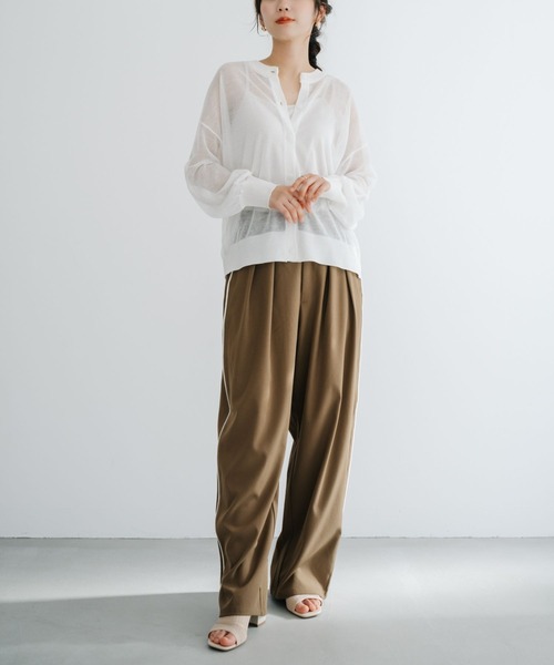 refinedworks(リファインドワークス)の「【refinedworks】 透け感を楽しむ。クルーネックシアーカーディガン!(カーディガン/ボレロ・レディース・ネイビー/ホワイト/グリーン/オレンジ・FREE)」の9枚目の写真
