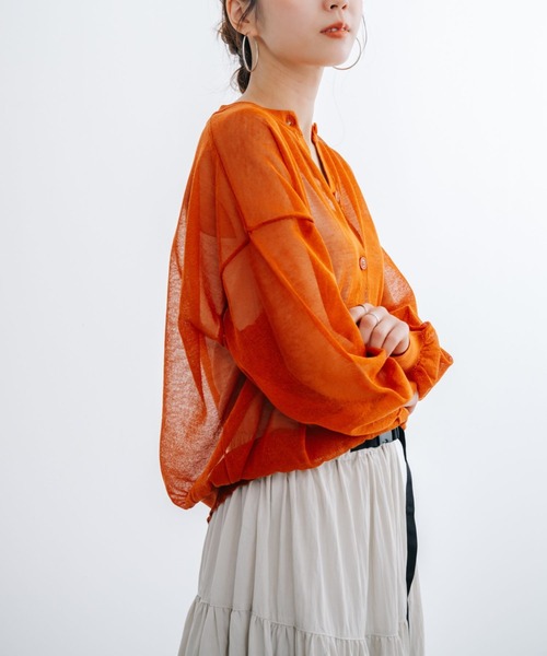 refinedworks(リファインドワークス)の「【refinedworks】 透け感を楽しむ。クルーネックシアーカーディガン!(カーディガン/ボレロ・レディース・ネイビー/ホワイト/グリーン/オレンジ・FREE)」の13枚目の写真
