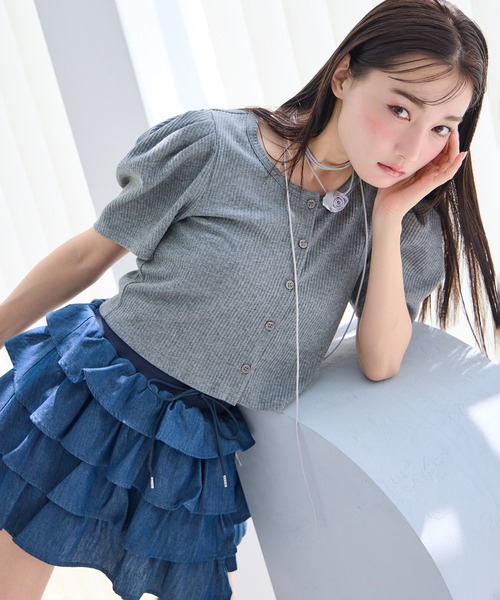 one after another NICE CLAUP（ワンアフターアナザーナイスクラップ）の「ローズチョーカーセットカットアンサンブル（アンサンブル・レディース・チャコールグレー/ブラック/アイボリー・FREE）」の4枚目の写真