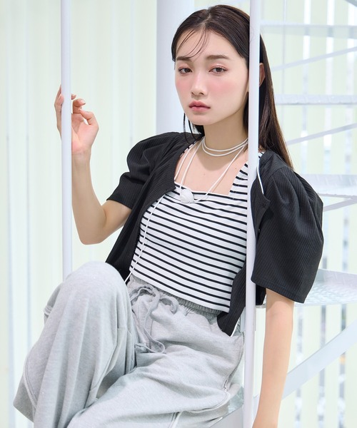 one after another NICE CLAUP（ワンアフターアナザーナイスクラップ）の「ローズチョーカーセットカットアンサンブル（アンサンブル・レディース・チャコールグレー/ブラック/アイボリー・FREE）」の15枚目の写真
