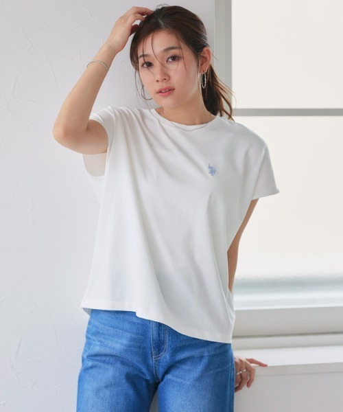 U.S. POLO ASSN.（ユーエスポロアッスン）の「U.S. POLO ASSN. フレンチTシャツ（Tシャツ/カットソー・レディース・ホワイト系その他/ネイビー/オフホワイト/グレイッシュベージュ・M/L/S/3L/LL）」の9枚目の写真