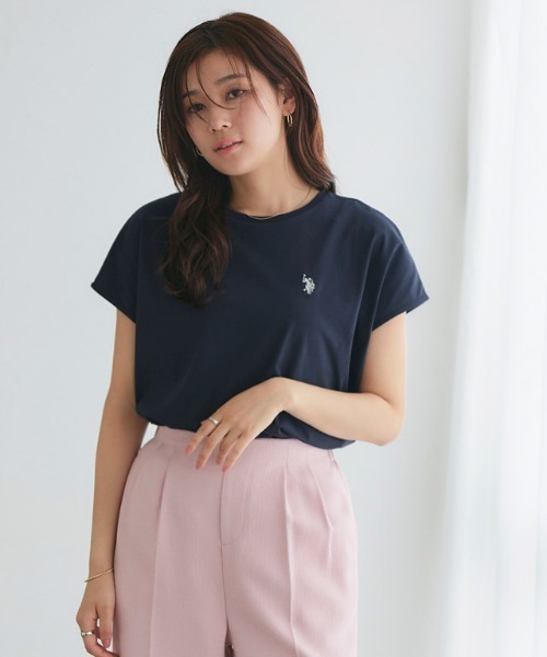 U.S. POLO ASSN.（ユーエスポロアッスン）の「U.S. POLO ASSN. フレンチTシャツ（Tシャツ/カットソー・レディース・ホワイト系その他/ネイビー/オフホワイト/グレイッシュベージュ・M/L/S/3L/LL）」の11枚目の写真