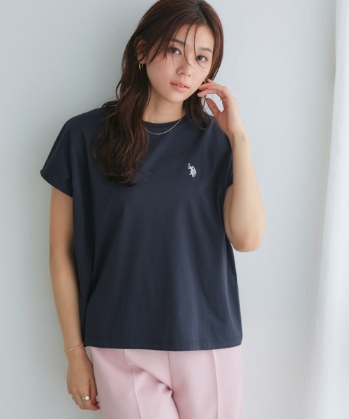 U.S. POLO ASSN.（ユーエスポロアッスン）の「U.S. POLO ASSN. フレンチTシャツ（Tシャツ/カットソー・レディース・ホワイト系その他/ネイビー/オフホワイト/グレイッシュベージュ・M/L/S/3L/LL）」の12枚目の写真