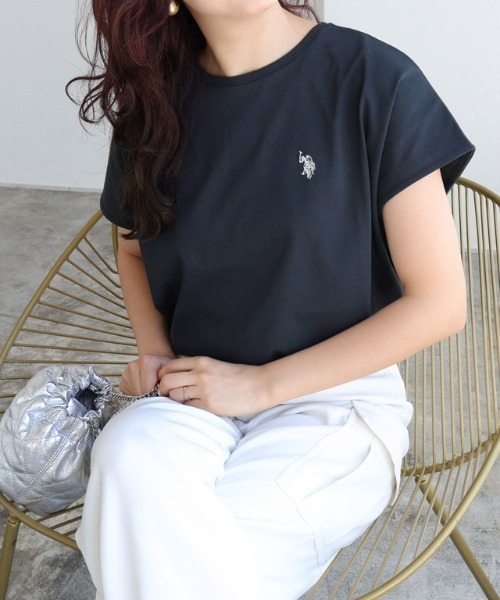 U.S. POLO ASSN.（ユーエスポロアッスン）の「U.S. POLO ASSN. フレンチTシャツ（Tシャツ/カットソー・レディース・ホワイト系その他/ネイビー/オフホワイト/グレイッシュベージュ・M/L/S/3L/LL）」の16枚目の写真