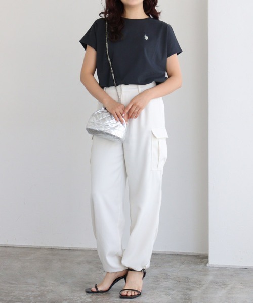U.S. POLO ASSN.（ユーエスポロアッスン）の「U.S. POLO ASSN. フレンチTシャツ（Tシャツ/カットソー・レディース・ホワイト系その他/ネイビー/オフホワイト/グレイッシュベージュ・M/L/S/3L/LL）」の17枚目の写真