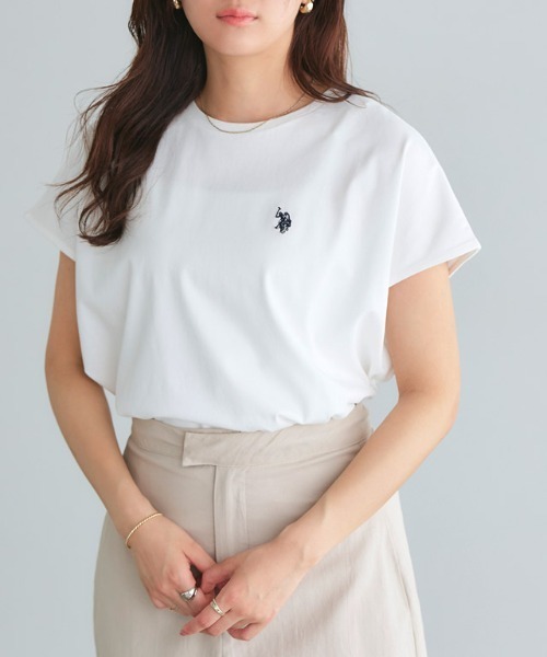 U.S. POLO ASSN.（ユーエスポロアッスン）の「U.S. POLO ASSN. フレンチTシャツ（Tシャツ/カットソー・レディース・ホワイト系その他/ネイビー/オフホワイト/グレイッシュベージュ・M/L/S/3L/LL）」の19枚目の写真