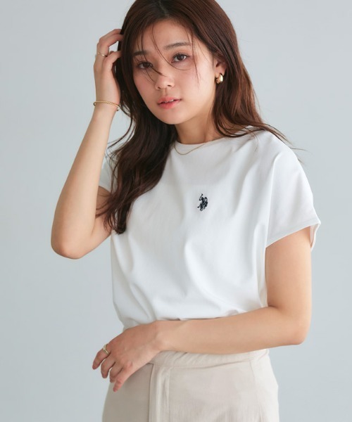 U.S. POLO ASSN.（ユーエスポロアッスン）の「U.S. POLO ASSN. フレンチTシャツ（Tシャツ/カットソー・レディース・ホワイト系その他/ネイビー/オフホワイト/グレイッシュベージュ・M/L/S/3L/LL）」の20枚目の写真