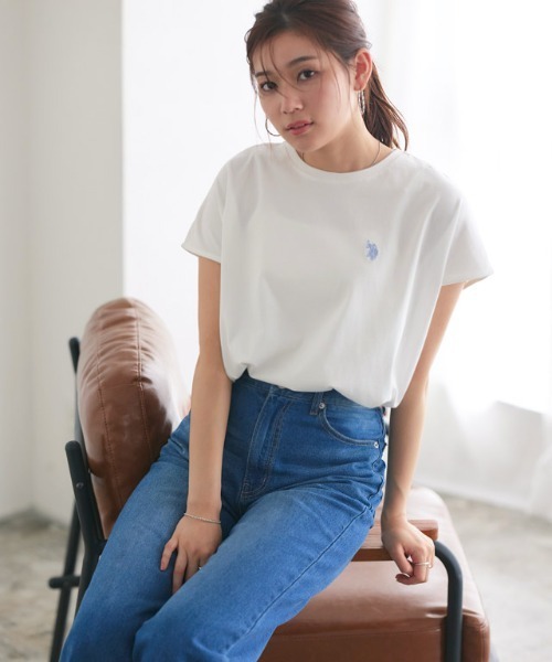 U.S. POLO ASSN.（ユーエスポロアッスン）の「U.S. POLO ASSN. フレンチTシャツ（Tシャツ/カットソー・レディース・ホワイト系その他/ネイビー/オフホワイト/グレイッシュベージュ・M/L/S/3L/LL）」の5枚目の写真