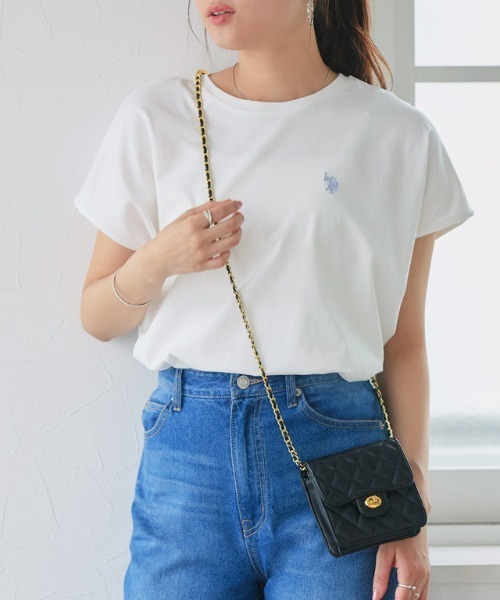 U.S. POLO ASSN.（ユーエスポロアッスン）の「U.S. POLO ASSN. フレンチTシャツ（Tシャツ/カットソー・レディース・ホワイト系その他/ネイビー/オフホワイト/グレイッシュベージュ・M/L/S/3L/LL）」の6枚目の写真