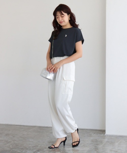 U.S. POLO ASSN.（ユーエスポロアッスン）の「U.S. POLO ASSN. フレンチTシャツ（Tシャツ/カットソー・レディース・ホワイト系その他/ネイビー/オフホワイト/グレイッシュベージュ・M/L/S/3L/LL）」の18枚目の写真