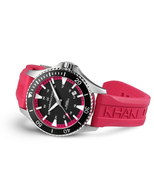 HAMILTON [ハミルトン] 腕時計 Khaki Navy （カーキ ネイビー） Scuba オート 自動巻き 40MM ブラック×ピンク（アナログ腕時計）｜HAMILTON（ハミルトン）