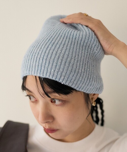 FREAK'S STORE（フリークスストア）の「スパンコールビーニー（ニットキャップ/ビーニー・レディース・サックスブルー/ブラック/オフホワイト・ONE SIZE）」の15枚目の写真