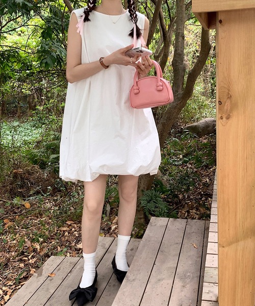 shopnikoniko(ショップニコニコ)の「バルーンミニワンピース ノースリーブ ボリューム(ワンピース・レディース・ブラック/ホワイト・フリー)」の10枚目の写真