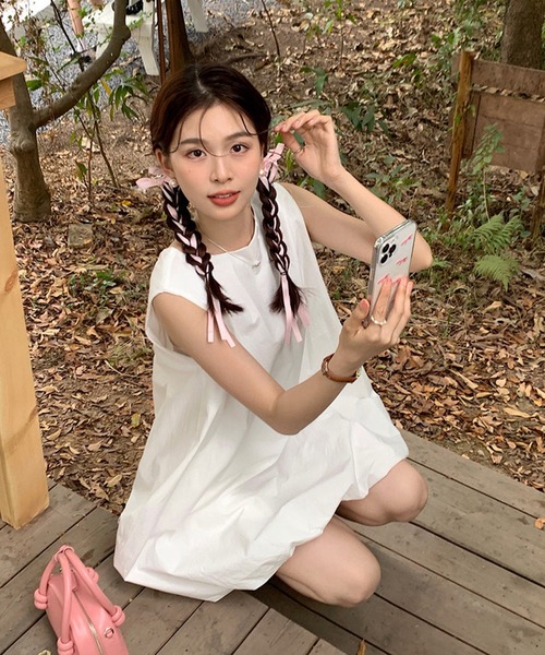shopnikoniko(ショップニコニコ)の「バルーンミニワンピース ノースリーブ ボリューム(ワンピース・レディース・ブラック/ホワイト・フリー)」の12枚目の写真
