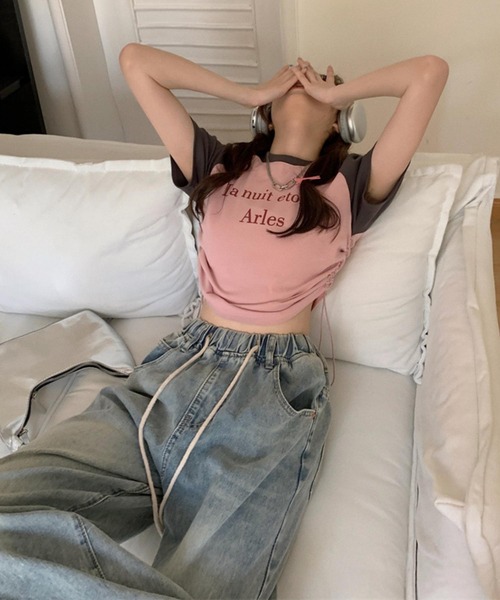 MAISON DE THERESE（メゾン ド テレーズ）の「サイド紐ギャザー　配色プリントTシャツ（Tシャツ/カットソー・レディース・ピンク/ホワイト・FREE）」の13枚目の写真
