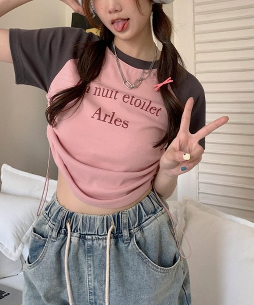 MAISON DE THERESE（メゾン ド テレーズ）の「サイド紐ギャザー　配色プリントTシャツ（Tシャツ/カットソー・レディース・ピンク/ホワイト・FREE）」の14枚目の写真
