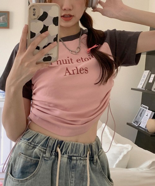 MAISON DE THERESE（メゾン ド テレーズ）の「サイド紐ギャザー　配色プリントTシャツ（Tシャツ/カットソー・レディース・ピンク/ホワイト・FREE）」の21枚目の写真