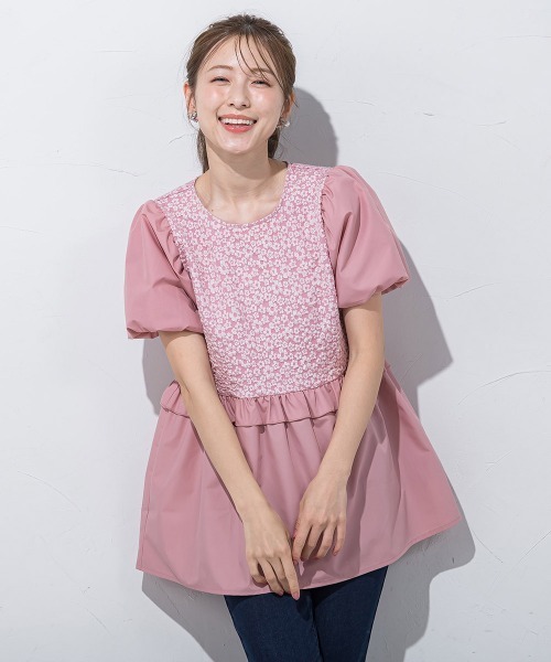 QUEENS COURT（クイーンズコート）の「フラワー刺繍ドッキングチュニック≪手洗い可能≫（チュニック・レディース・ピンク/ブラック/ホワイト・M）」の3枚目の写真