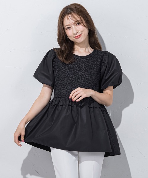 QUEENS COURT（クイーンズコート）の「フラワー刺繍ドッキングチュニック≪手洗い可能≫（チュニック・レディース・ピンク/ブラック/ホワイト・M）」の2枚目の写真