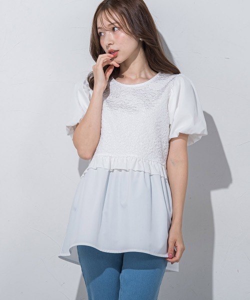 QUEENS COURT（クイーンズコート）の「フラワー刺繍ドッキングチュニック≪手洗い可能≫（チュニック・レディース・ピンク/ブラック/ホワイト・M）」の7枚目の写真