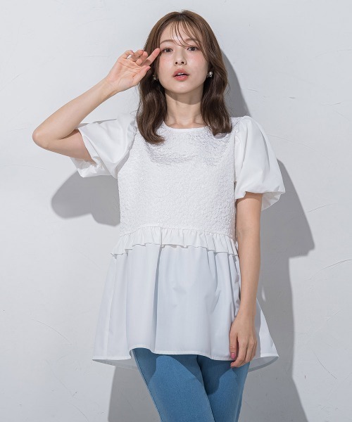 QUEENS COURT（クイーンズコート）の「フラワー刺繍ドッキングチュニック≪手洗い可能≫（チュニック・レディース・ピンク/ブラック/ホワイト・M）」の8枚目の写真