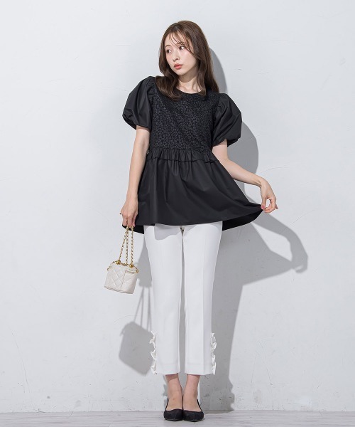 QUEENS COURT（クイーンズコート）の「フラワー刺繍ドッキングチュニック≪手洗い可能≫（チュニック・レディース・ピンク/ブラック/ホワイト・M）」の19枚目の写真