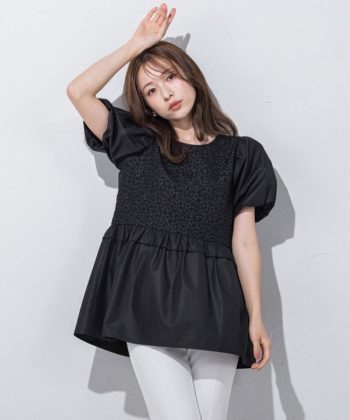 QUEENS COURT（クイーンズコート）の「フラワー刺繍ドッキングチュニック≪手洗い可能≫（チュニック・レディース・ピンク/ブラック/ホワイト・M）」の18枚目の写真