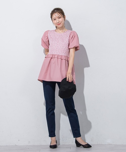 QUEENS COURT（クイーンズコート）の「フラワー刺繍ドッキングチュニック≪手洗い可能≫（チュニック・レディース・ピンク/ブラック/ホワイト・M）」の10枚目の写真