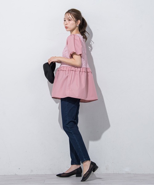 QUEENS COURT（クイーンズコート）の「フラワー刺繍ドッキングチュニック≪手洗い可能≫（チュニック・レディース・ピンク/ブラック/ホワイト・M）」の11枚目の写真