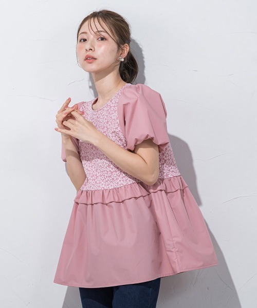 QUEENS COURT（クイーンズコート）の「フラワー刺繍ドッキングチュニック≪手洗い可能≫（チュニック・レディース・ピンク/ブラック/ホワイト・M）」の17枚目の写真