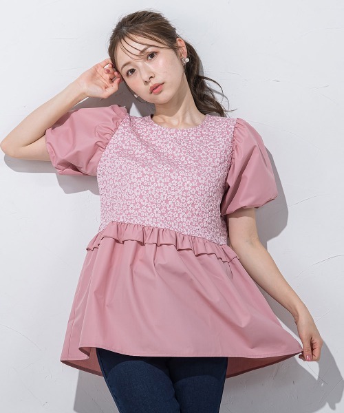 QUEENS COURT（クイーンズコート）の「フラワー刺繍ドッキングチュニック≪手洗い可能≫（チュニック・レディース・ピンク/ブラック/ホワイト・M）」の9枚目の写真