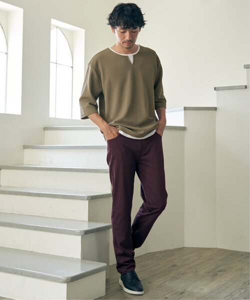 ikka(イッカ)の「【吸水速乾】キーネックレイヤード7分袖Tシャツ(Tシャツ/カットソー・メンズ・ホワイト/グリーン/ネイビー/ベージュ・M/L/XL/S)」の7枚目の写真