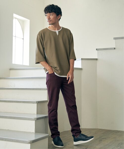 ikka(イッカ)の「【吸水速乾】キーネックレイヤード7分袖Tシャツ(Tシャツ/カットソー・メンズ・ホワイト/グリーン/ネイビー/ベージュ・M/L/XL/S)」の6枚目の写真