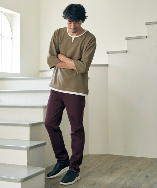 ikka(イッカ)の「【吸水速乾】キーネックレイヤード7分袖Tシャツ(Tシャツ/カットソー・メンズ・ホワイト/グリーン/ネイビー/ベージュ・M/L/XL/S)」の5枚目の写真