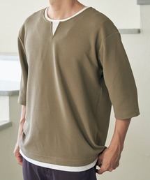 【吸水速乾】キーネックレイヤード7分袖Tシャツ