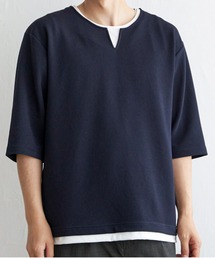 【吸水速乾】キーネックレイヤード7分袖Tシャツ