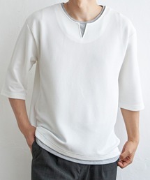 【吸水速乾】キーネックレイヤード7分袖Tシャツ