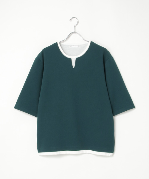 ikka(イッカ)の「【吸水速乾】キーネックレイヤード7分袖Tシャツ(Tシャツ/カットソー・メンズ・ホワイト/グリーン/ネイビー/ベージュ・M/L/XL/S)」の22枚目の写真