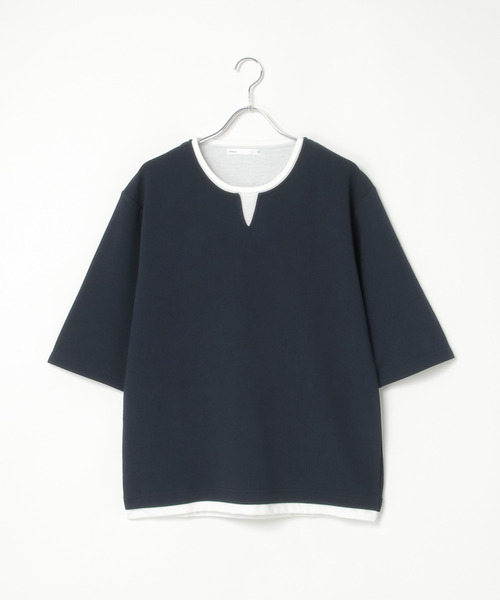 ikka(イッカ)の「【吸水速乾】キーネックレイヤード7分袖Tシャツ(Tシャツ/カットソー・メンズ・ホワイト/グリーン/ネイビー/ベージュ・M/L/XL/S)」の21枚目の写真