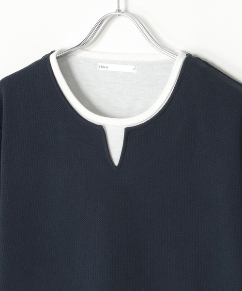 ikka(イッカ)の「【吸水速乾】キーネックレイヤード7分袖Tシャツ(Tシャツ/カットソー・メンズ・ホワイト/グリーン/ネイビー/ベージュ・M/L/XL/S)」の16枚目の写真