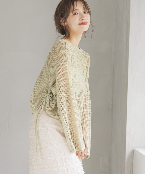 mysty woman(ミスティウーマン)の「メッシュドロストニットプルオーバー 142848(ニット/セーター・レディース・オフホワイト/ライトカーキ/オレンジ・FREE)」の19枚目の写真