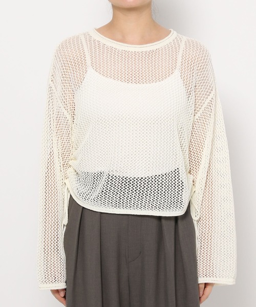 mysty woman(ミスティウーマン)の「メッシュドロストニットプルオーバー 142848(ニット/セーター・レディース・オフホワイト/ライトカーキ/オレンジ・FREE)」の18枚目の写真