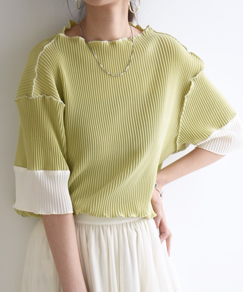 and it_（アンドイット）の「可愛すぎる袖配色半袖プリーツトップス（Tシャツ/カットソー・レディース・ライトブルー/ブラック系2/グレー/キナリ/ベージュ/ブラック系1/ブラウン/ライトグリーン・S-M/M-L）」の7枚目の写真